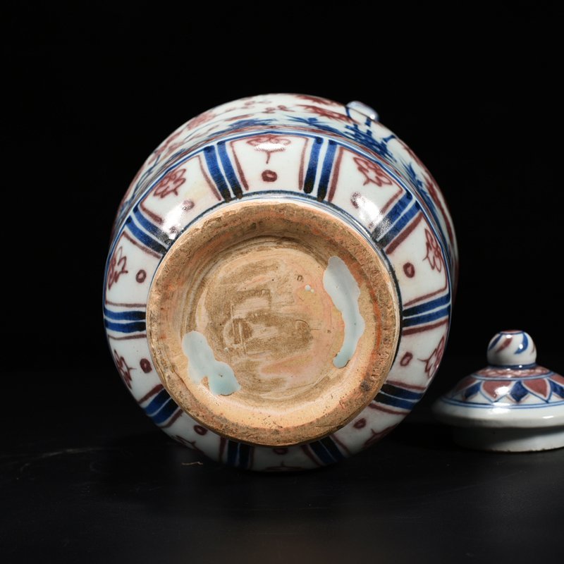 Yuan Dynasty blue and white underglaze red pine bamboo and plum pattern ewer