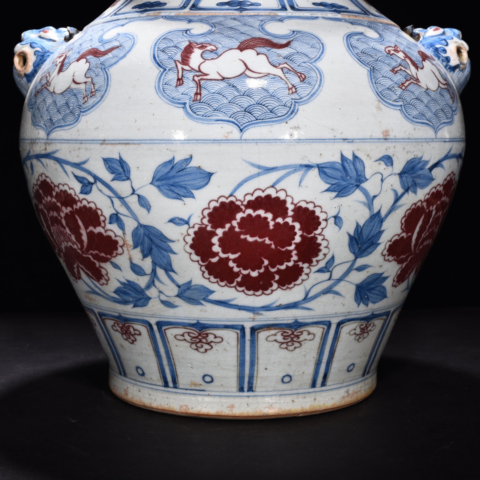 Yuan Dynasty blue and white underglaze red tiger head jar