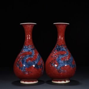 Yuan Dynasty blue and white underglaze red dragon jade pot spring vase