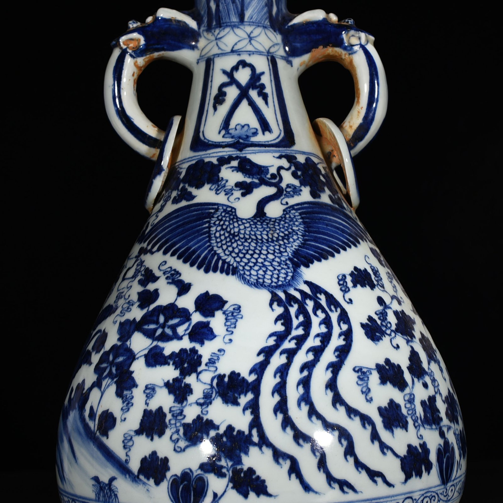 Yuan Dynasty blue and white Arabic style phoenix pattern amphora