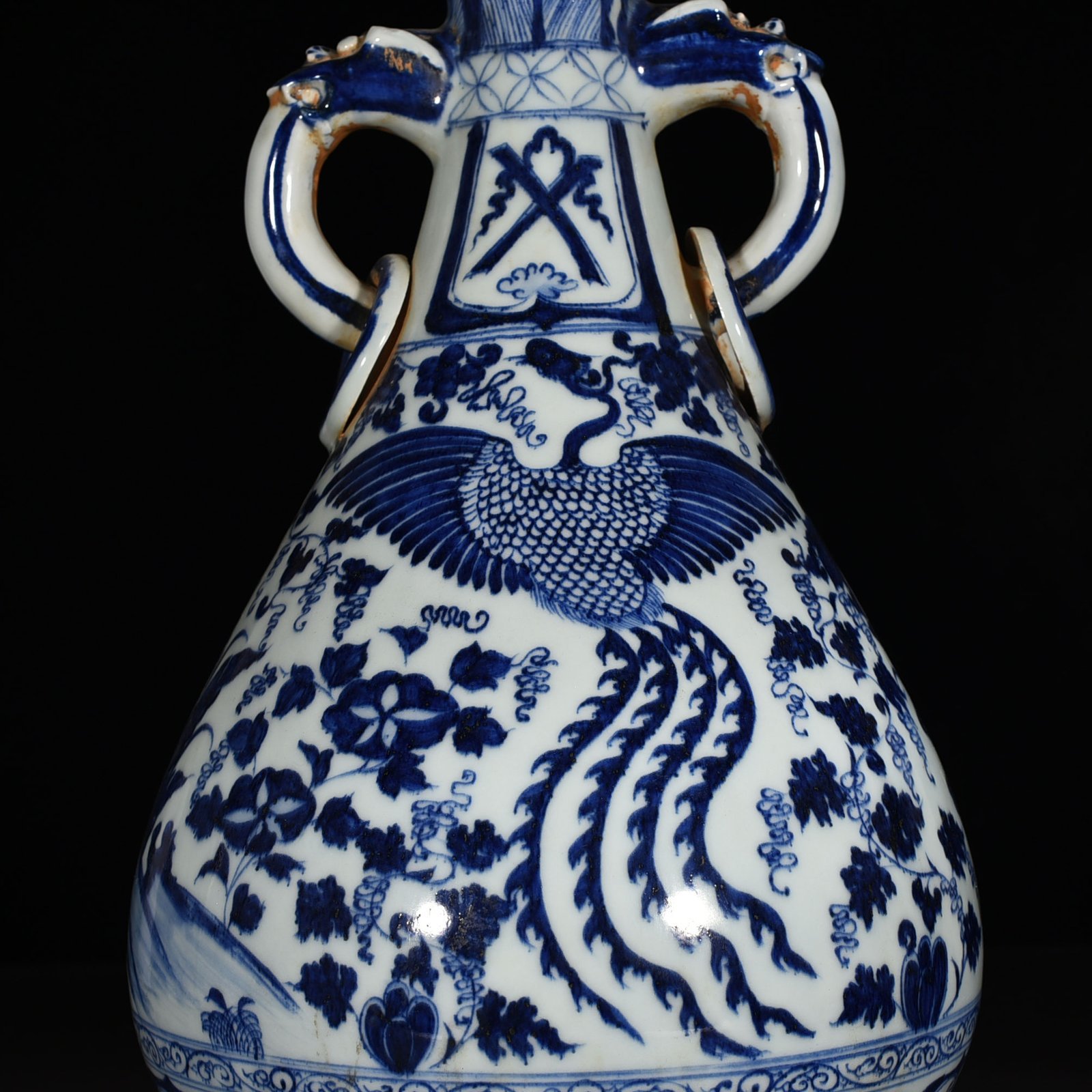 Yuan Dynasty blue and white Arabic style phoenix pattern amphora
