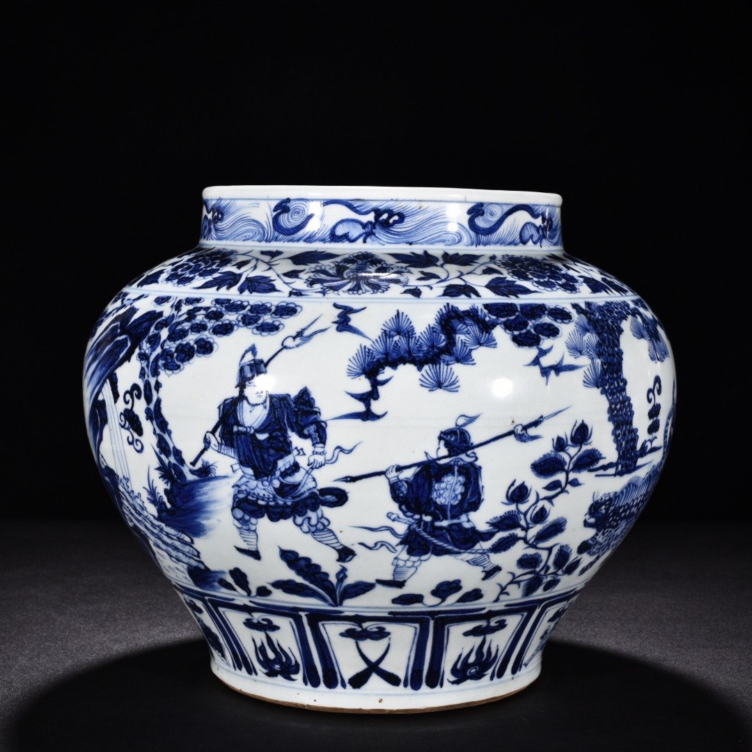 Yuan Dynasty blue and white figure jar