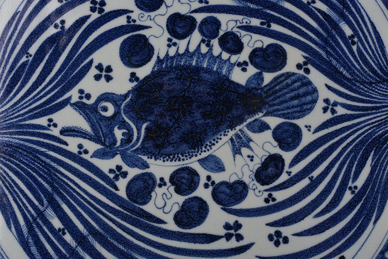 Yuan Dynasty blue and white fish and algae pattern square tea tray