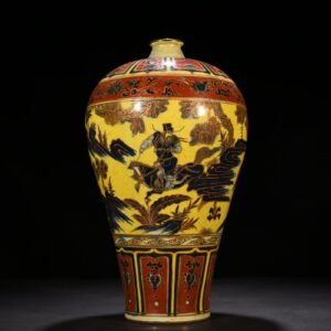 Yuan Dynasty ground blue and white gilded plum vase with story pattern