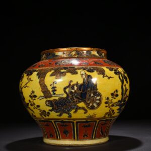 Yuan Dynasty ground blue and white painted gold jar