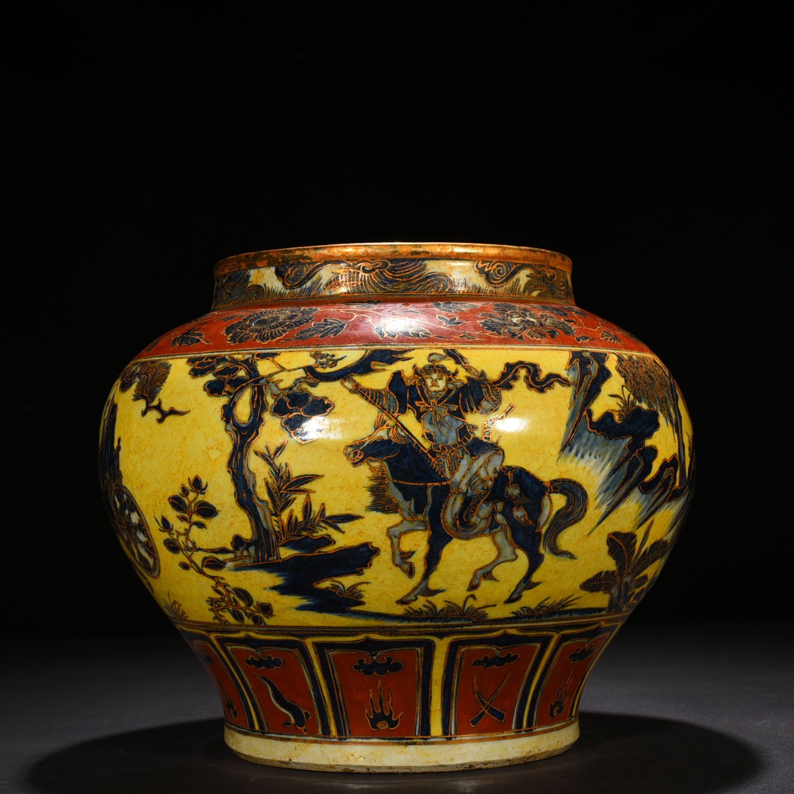 Yuan Dynasty ground blue and white painted gold jar