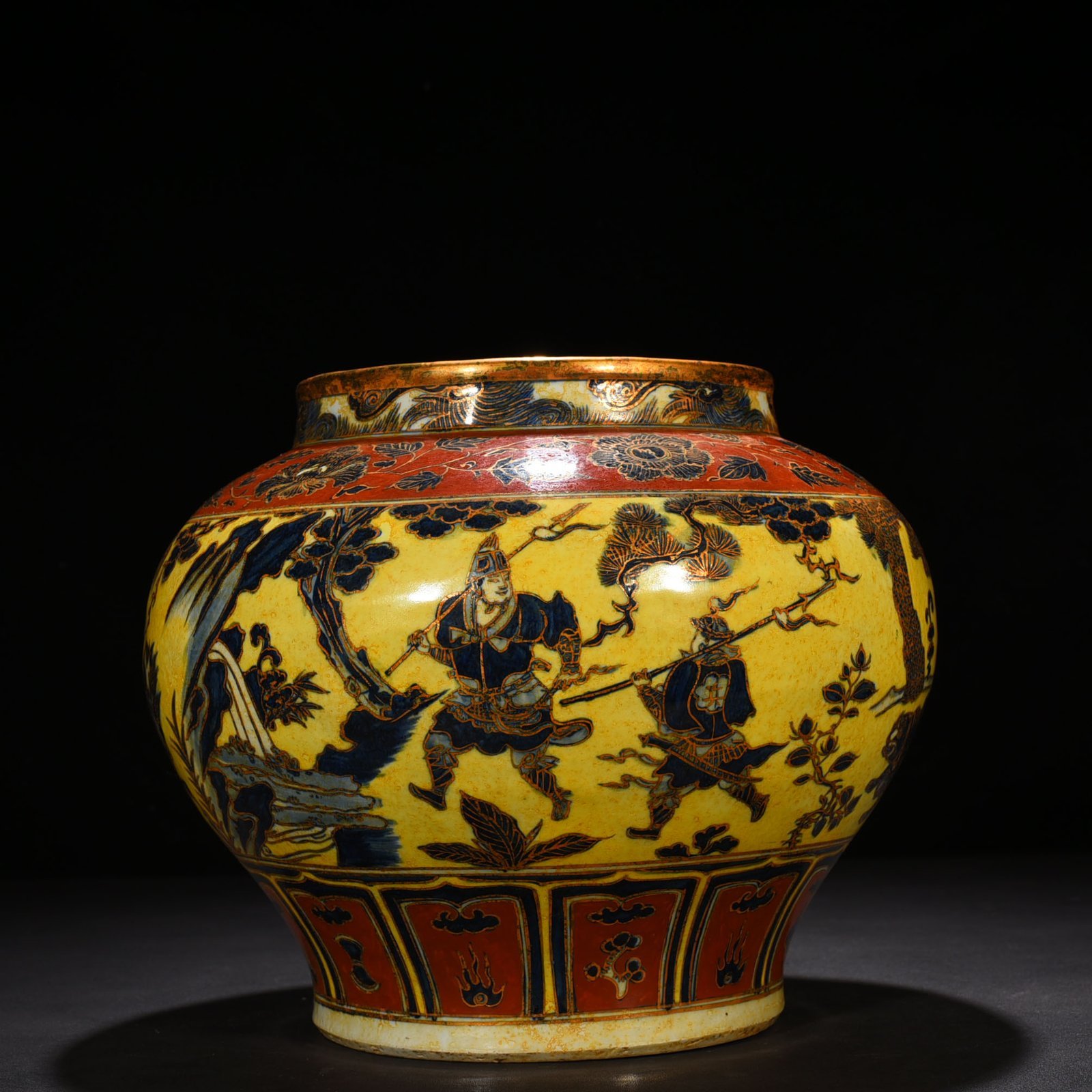 Yuan Dynasty ground blue and white painted gold jar