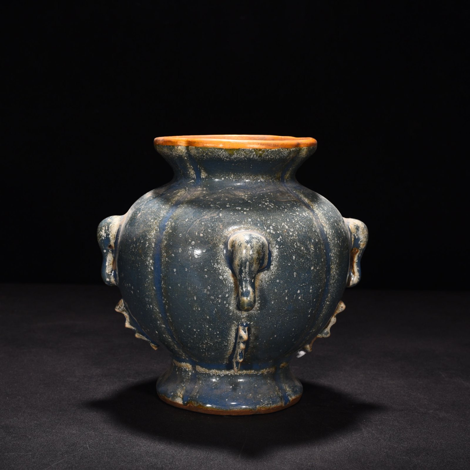 Song Dynasty Longquan kiln blue glaze painted gold elephant ear statue