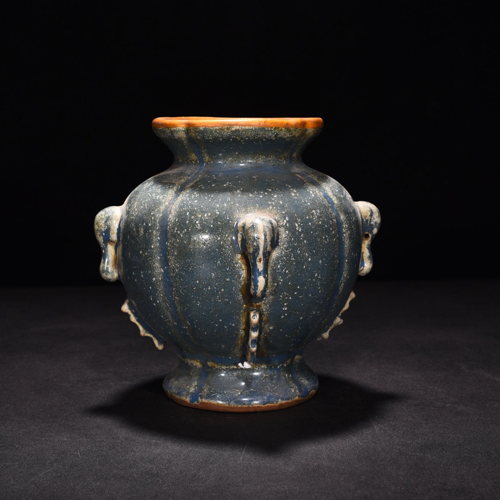 Song Dynasty Longquan kiln blue glaze painted gold elephant ear statue
