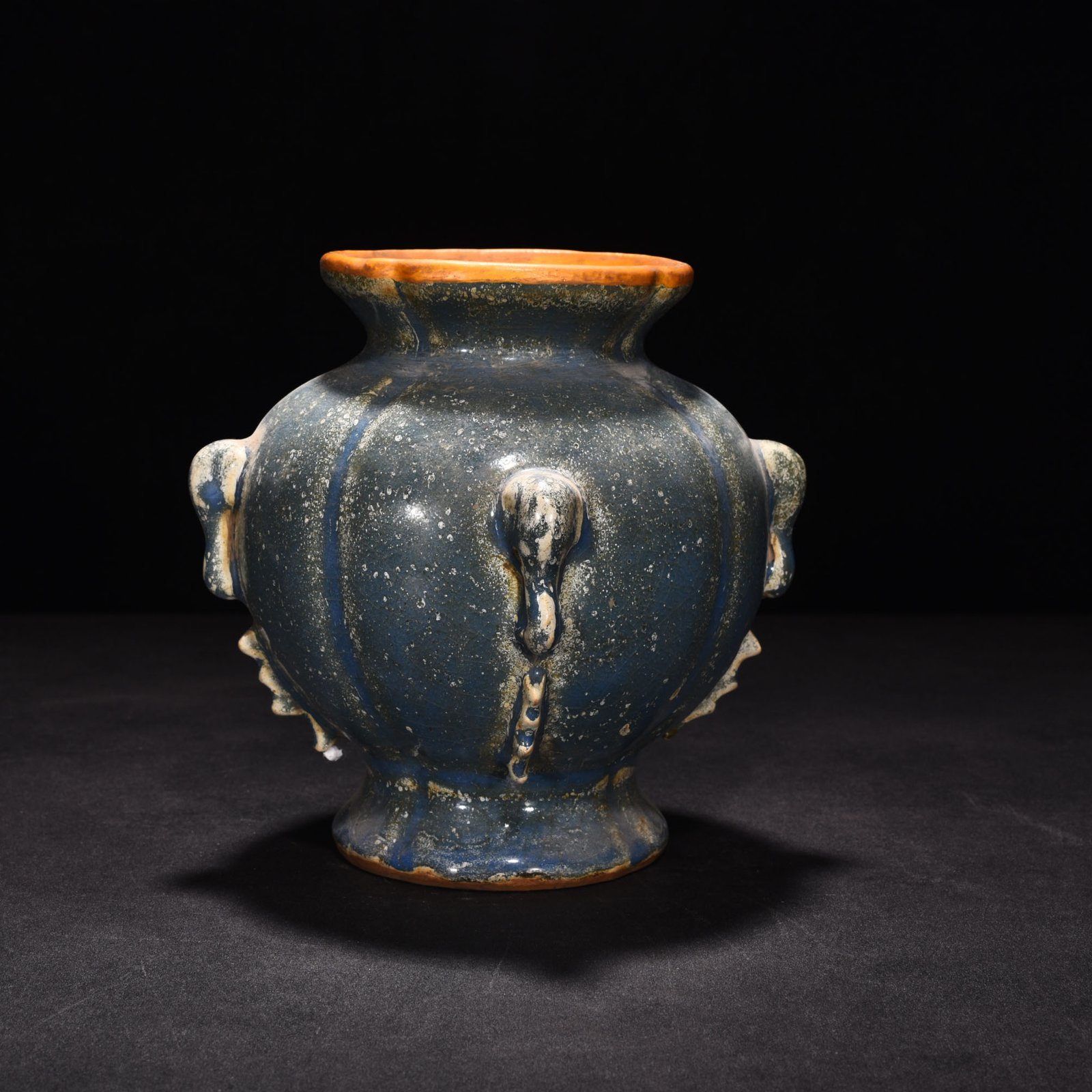 Song Dynasty Longquan kiln blue glaze painted gold elephant ear statue
