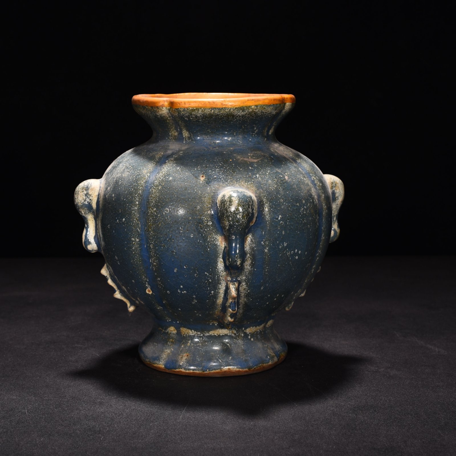 Song Dynasty Longquan kiln blue glaze painted gold elephant ear statue
