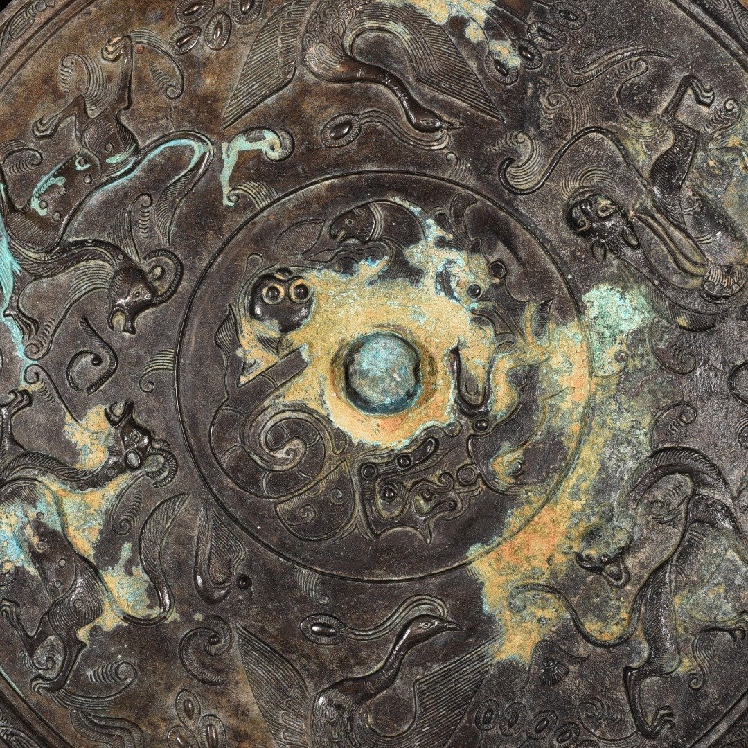 Tang Dynasty Bronze Chilong auspicious animal pattern round mirror