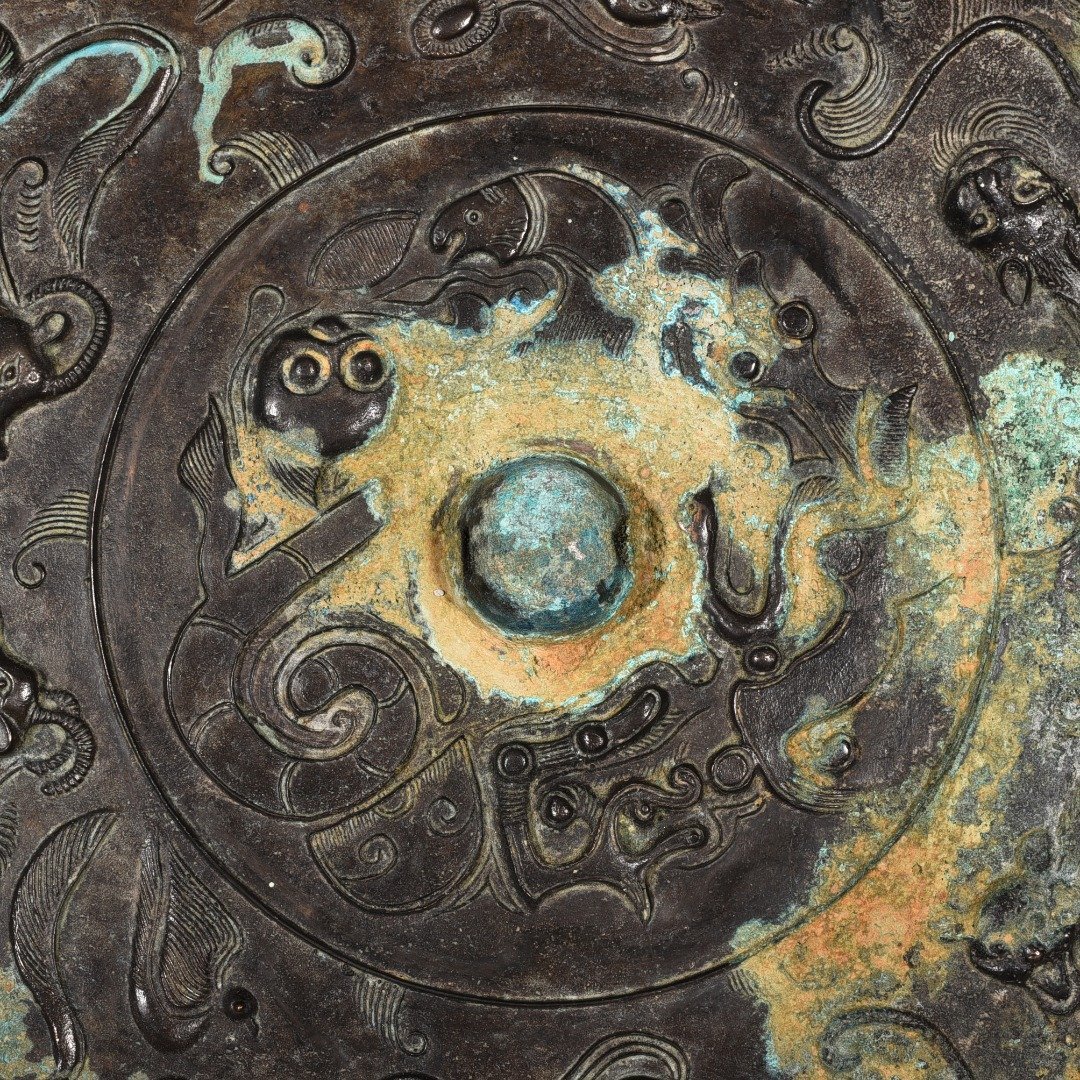 Tang Dynasty Bronze Chilong auspicious animal pattern round mirror