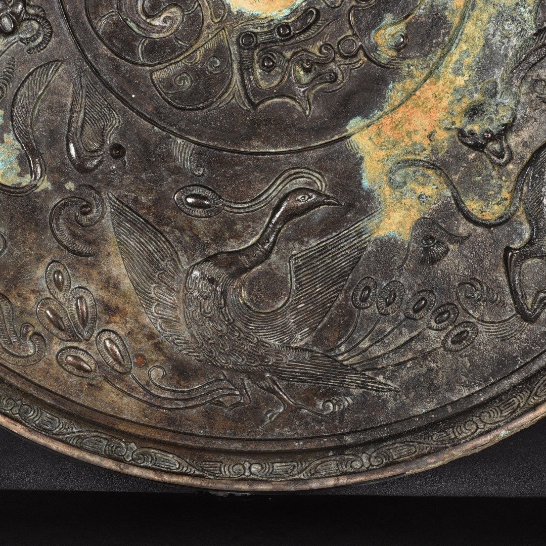 Tang Dynasty Bronze Chilong auspicious animal pattern round mirror