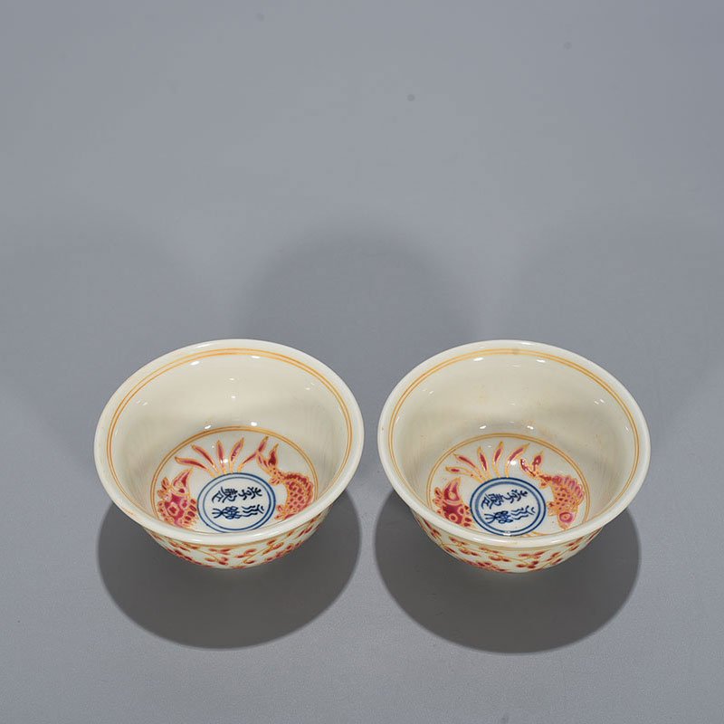 Ming Dynasty Yongle red color painted gold wrapped branch flower pattern pressed hand cup