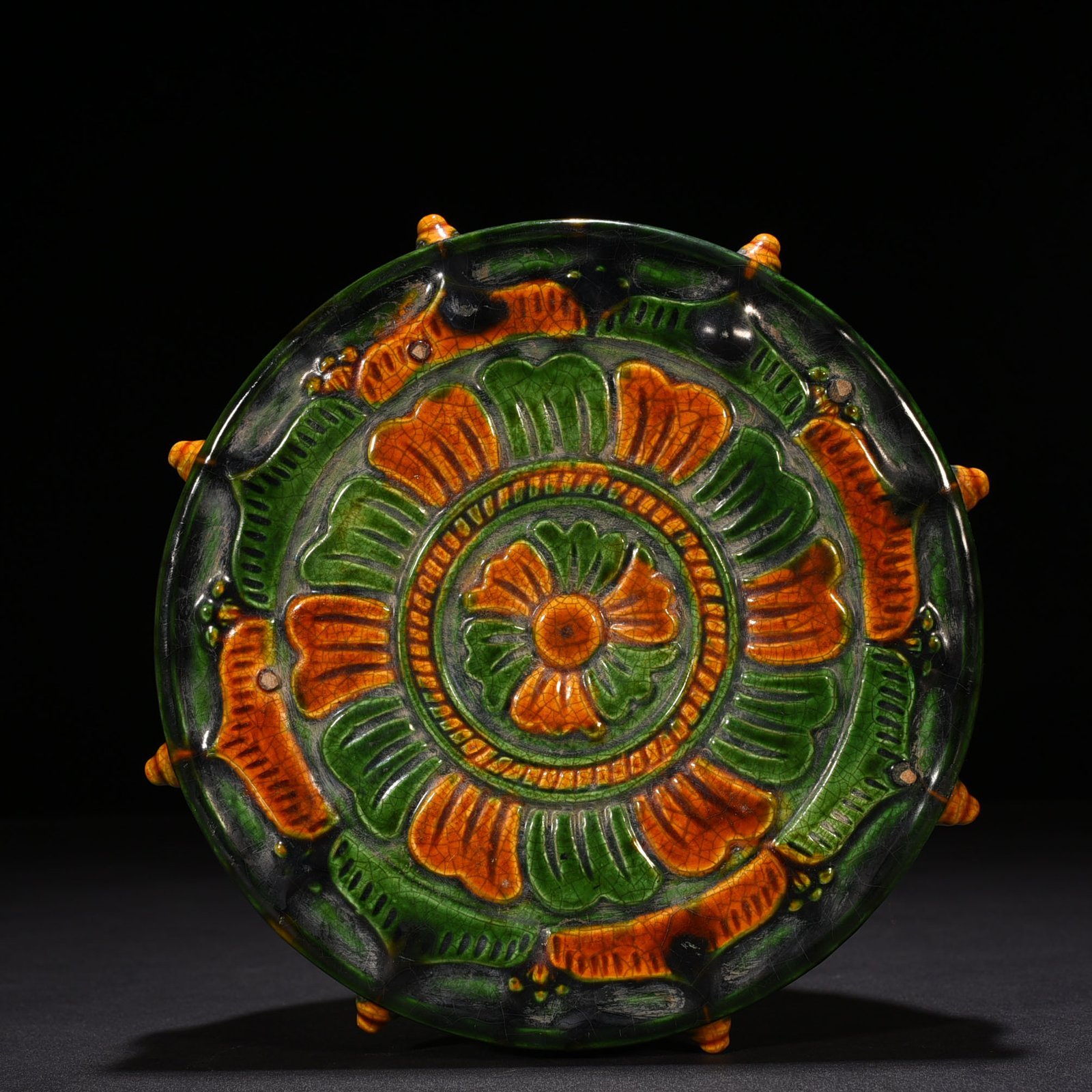 Song Dynasty three-color green glazed waist drum