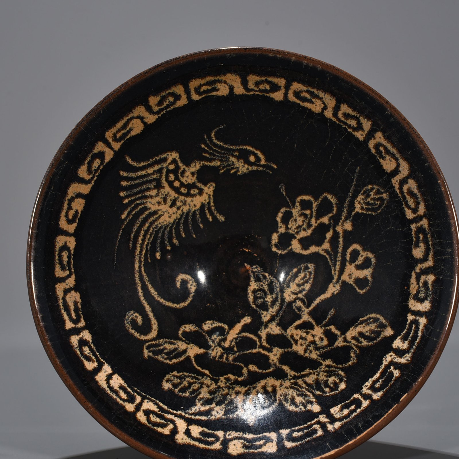 Song Dynasty Jizhou kiln phoenix and peony pattern bamboo hat bowl