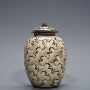 Song Dynasty Jizhou kiln wave pattern lid jar