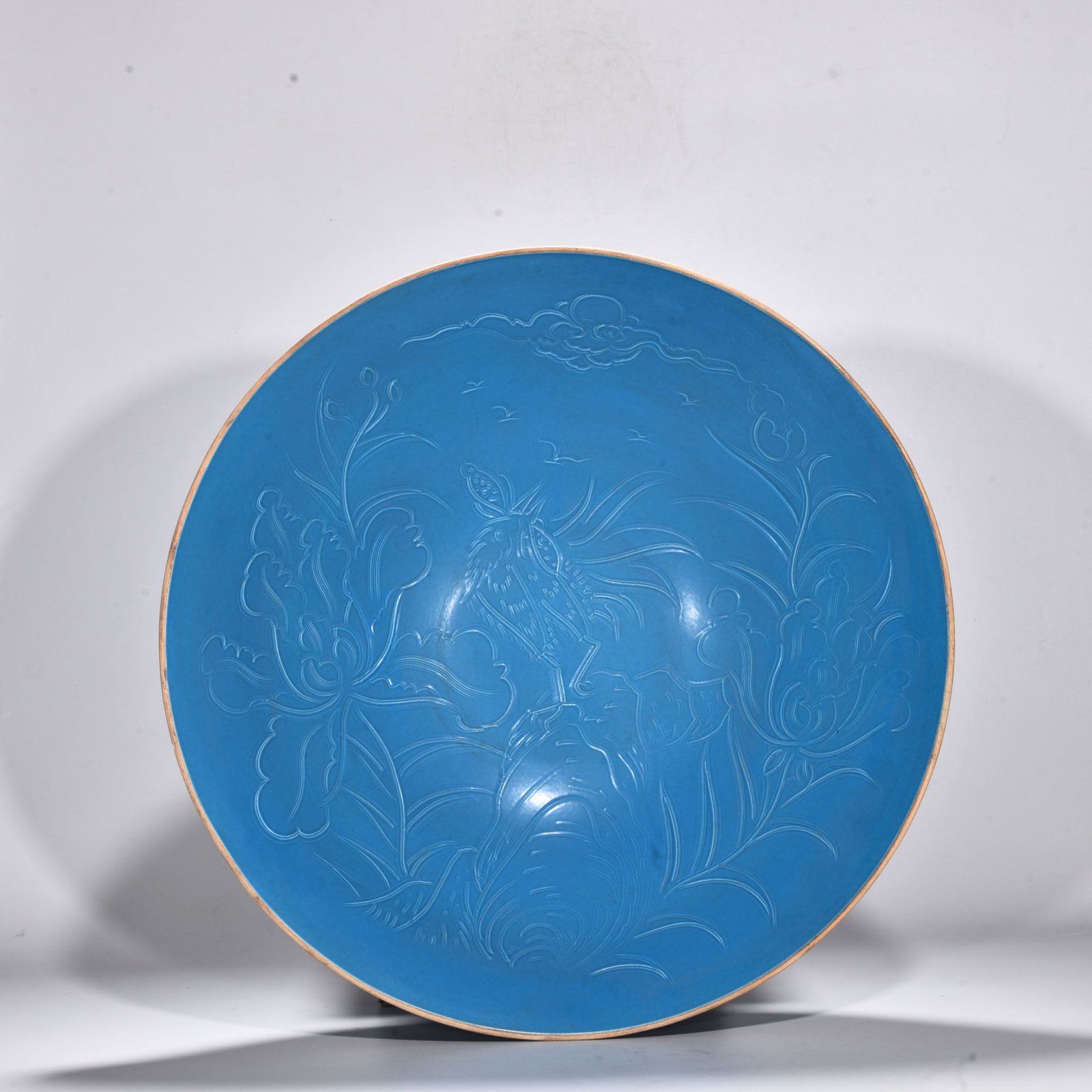 Song Dynasty blue-glazed Ding kiln carved flower bowl with icing Plate