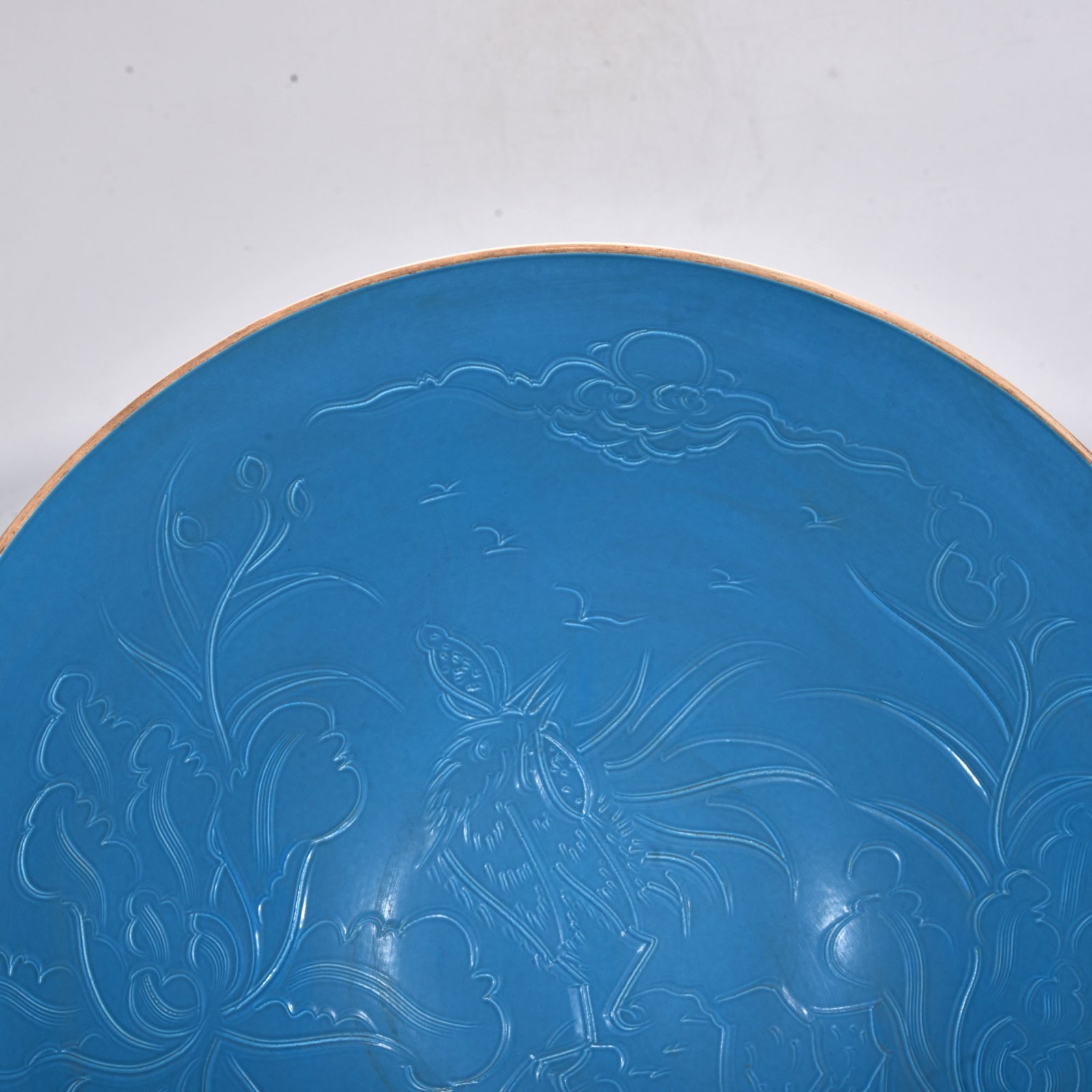 Song Dynasty blue-glazed Ding kiln carved flower bowl with icing Plate