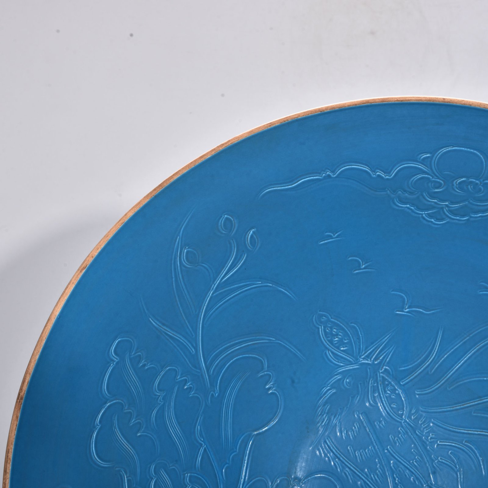 Song Dynasty blue-glazed Ding kiln carved flower bowl with icing Plate