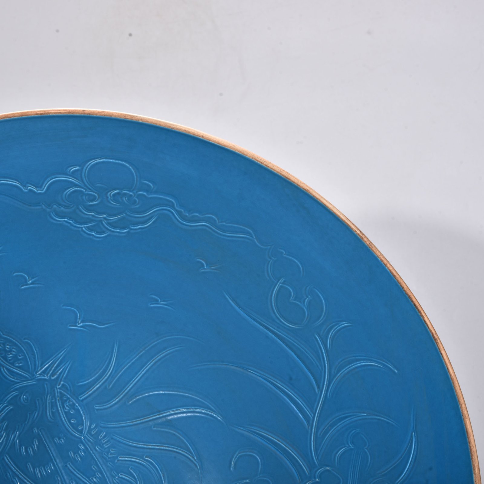 Song Dynasty blue-glazed Ding kiln carved flower bowl with icing Plate