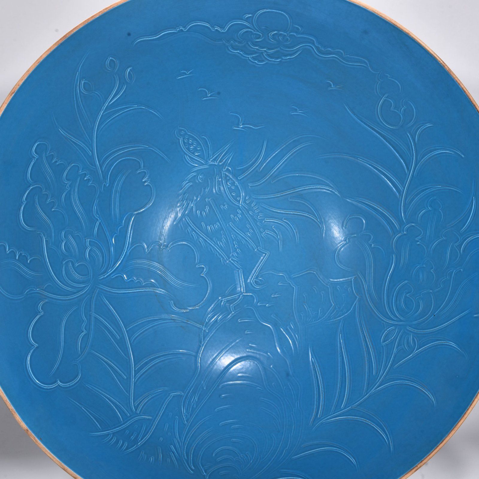 Song Dynasty blue-glazed Ding kiln carved flower bowl with icing Plate