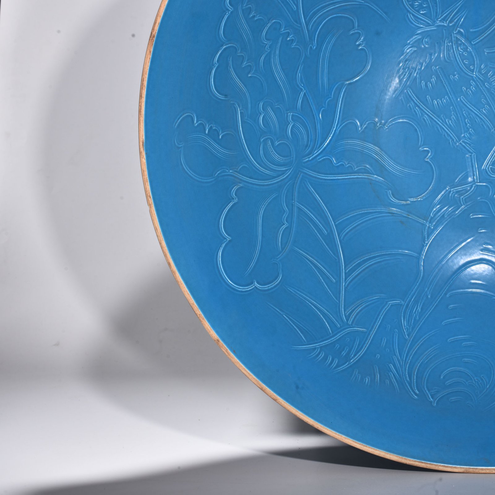 Song Dynasty blue-glazed Ding kiln carved flower bowl with icing Plate
