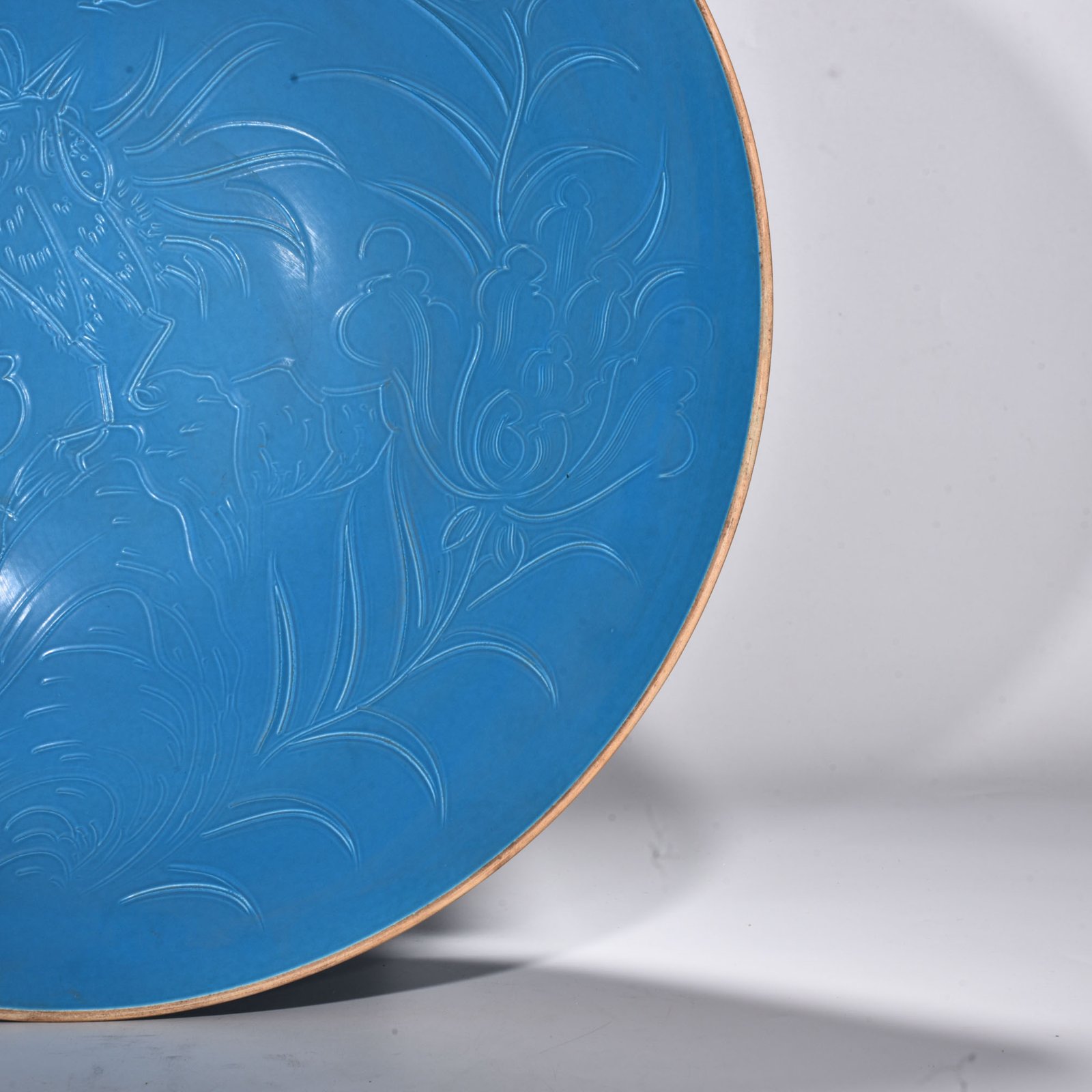 Song Dynasty blue-glazed Ding kiln carved flower bowl with icing Plate