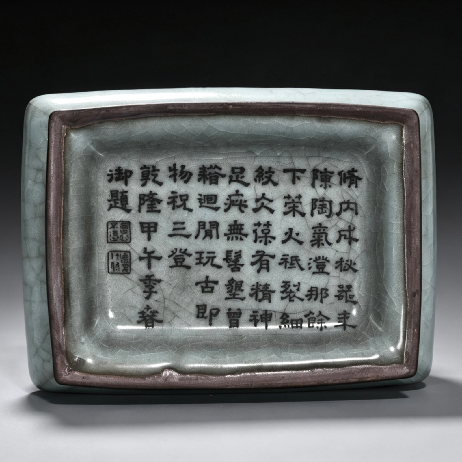 Song Dynasty official kiln celadon three-piece square teapot