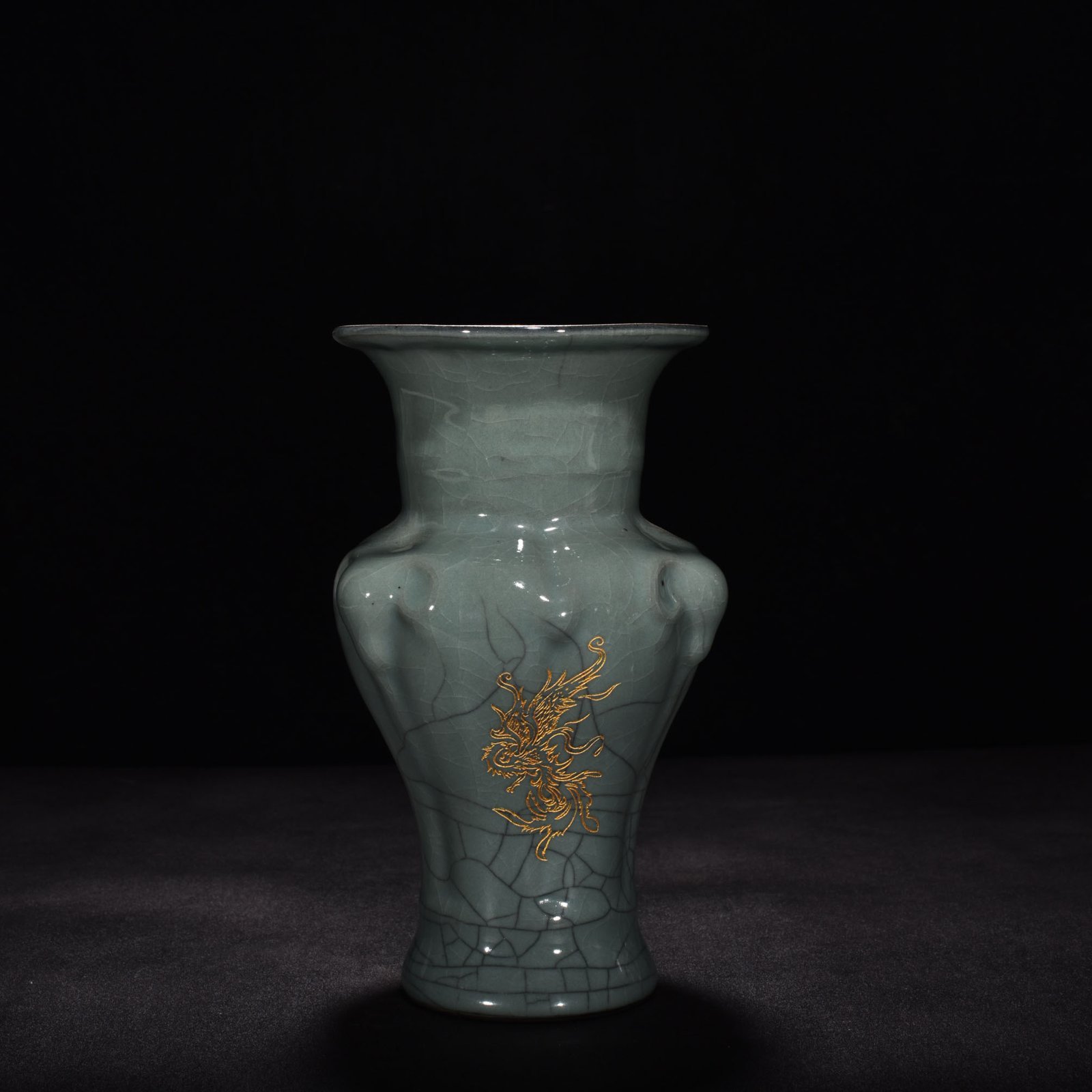 Song Dynasty official kiln celadon three-goat statue with engraved poems and poems