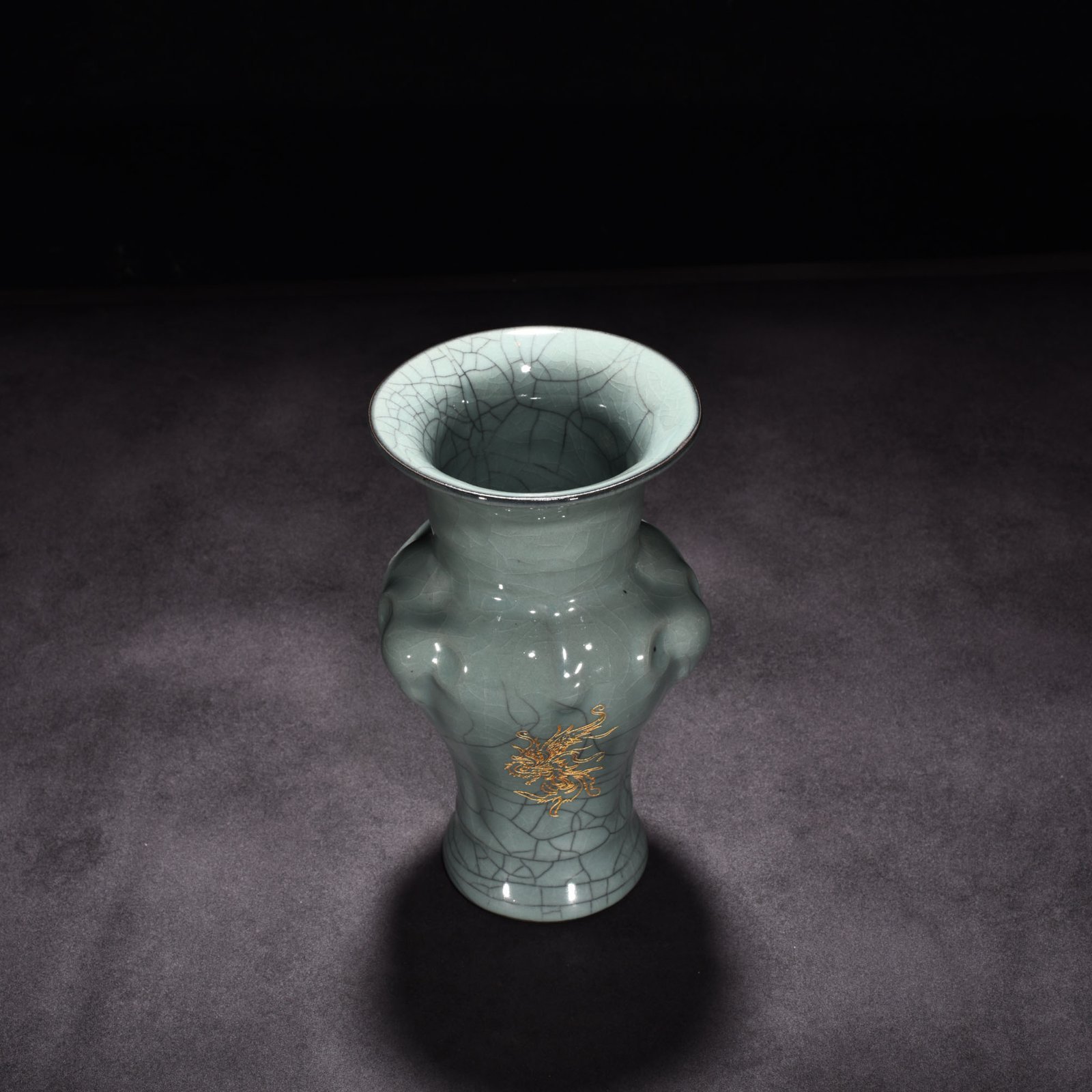 Song Dynasty official kiln celadon three-goat statue with engraved poems and poems