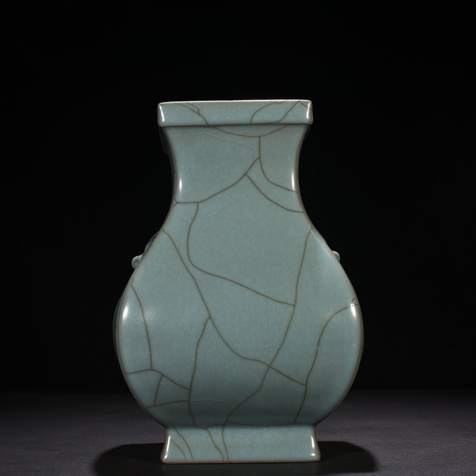 Song Dynasty official kiln celadon animal ear square statue