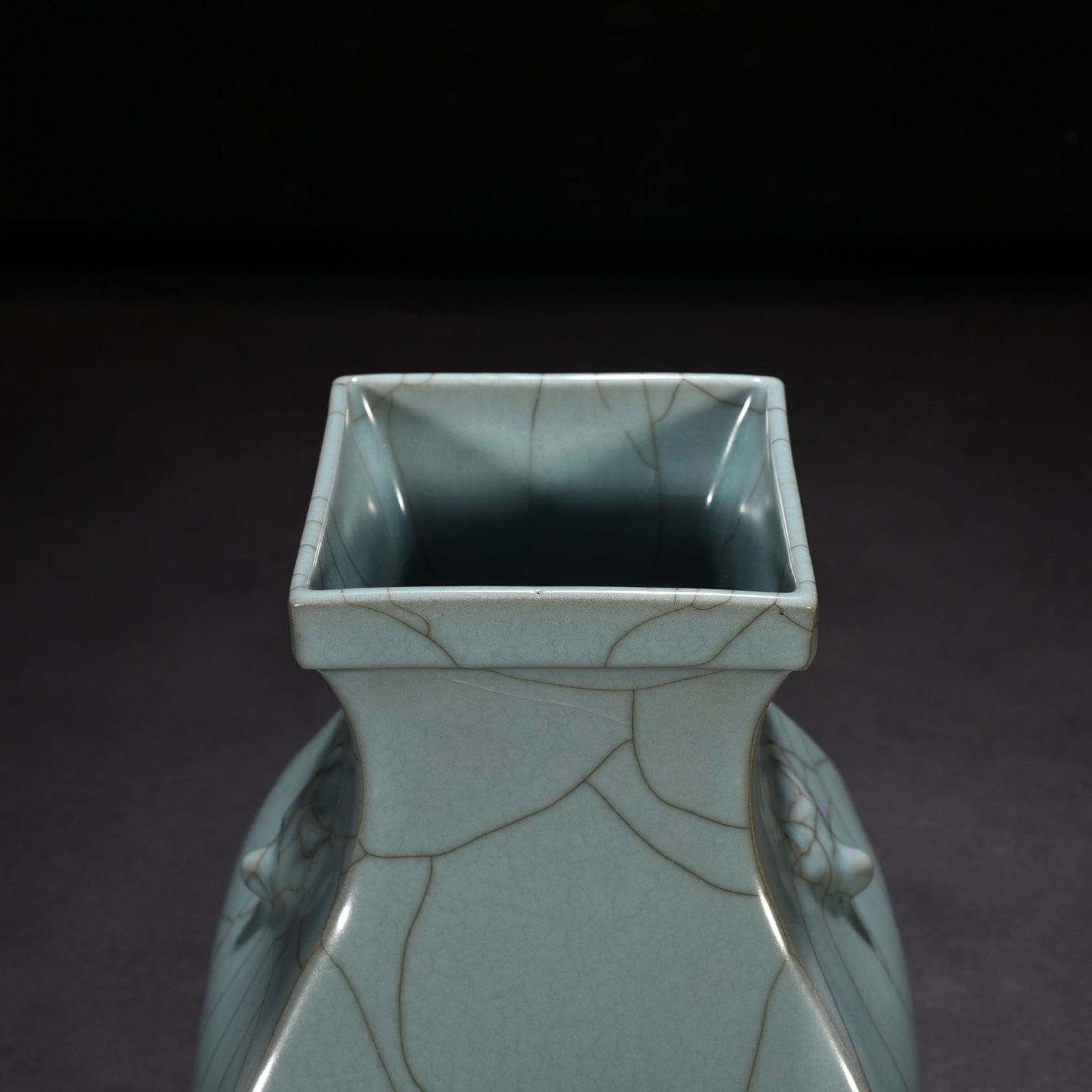 Song Dynasty official kiln celadon animal ear square statue