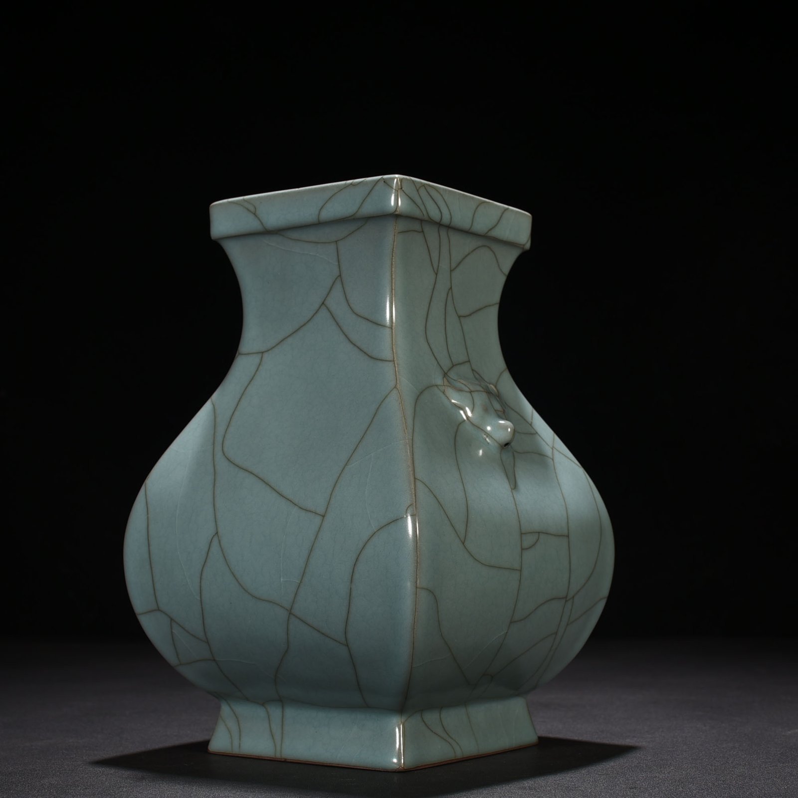 Song Dynasty official kiln celadon animal ear square statue