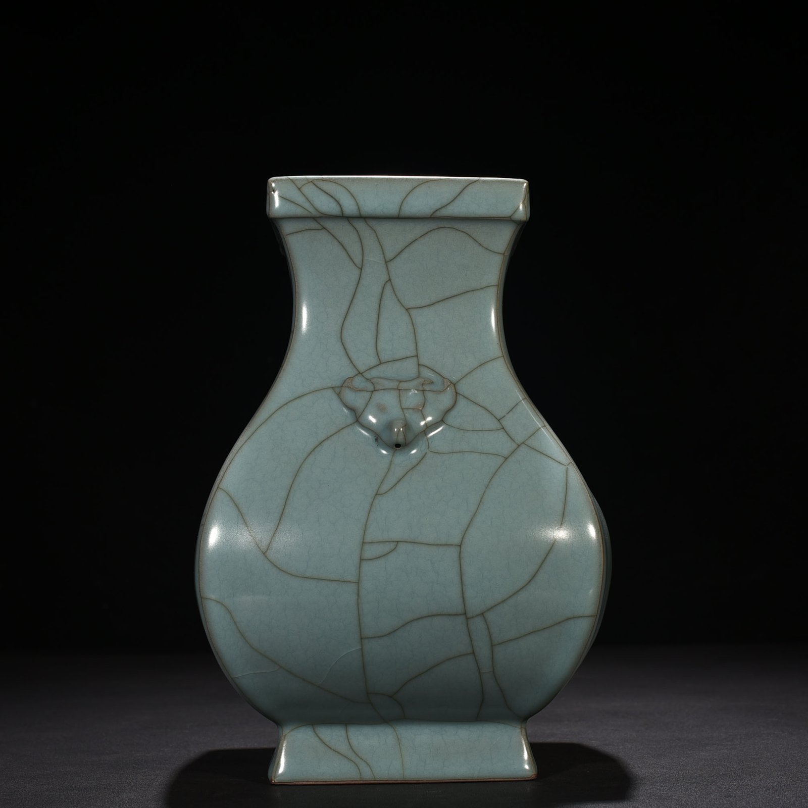 Song Dynasty official kiln celadon animal ear square statue