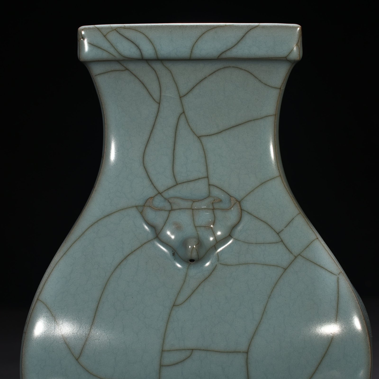 Song Dynasty official kiln celadon animal ear square statue