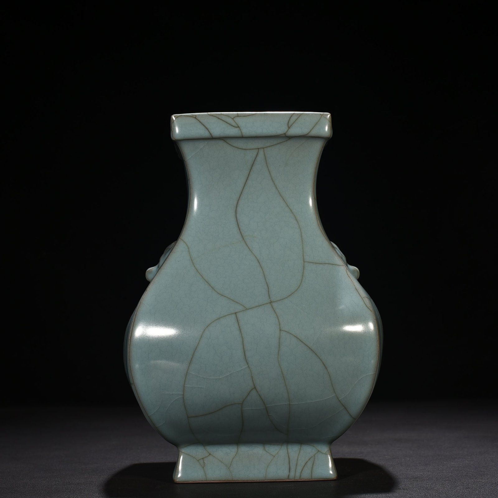 Song Dynasty official kiln celadon animal ear square statue