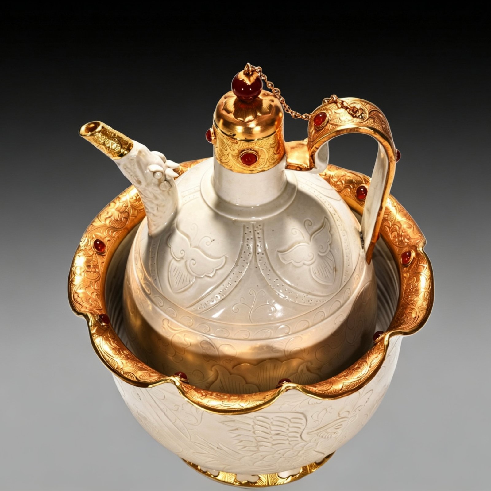 Song Dynasty Ding kiln white porcelain engraved phoenix ewer