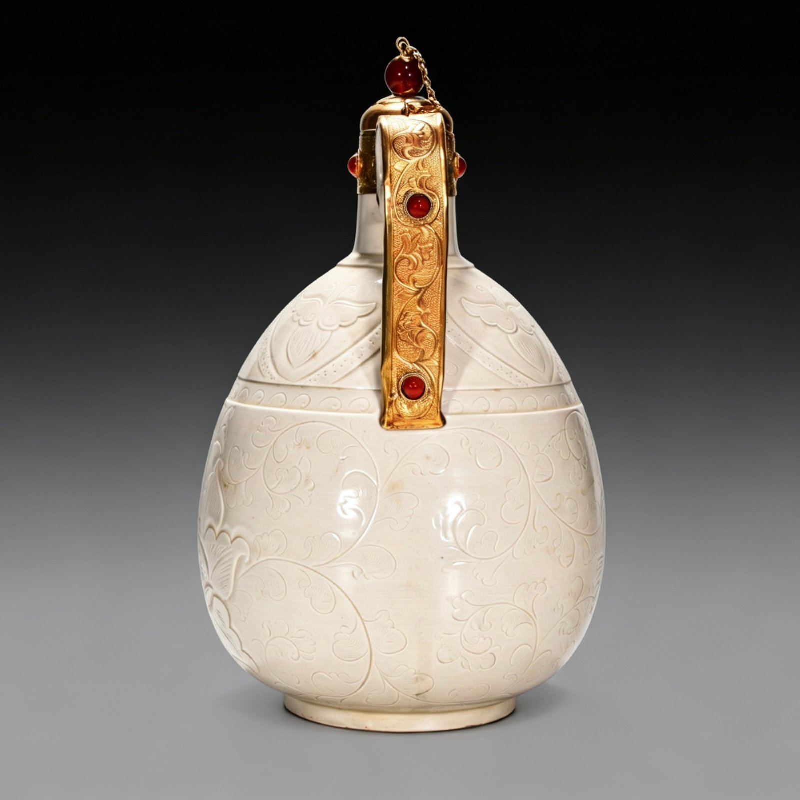 Song Dynasty Ding kiln white porcelain engraved phoenix ewer
