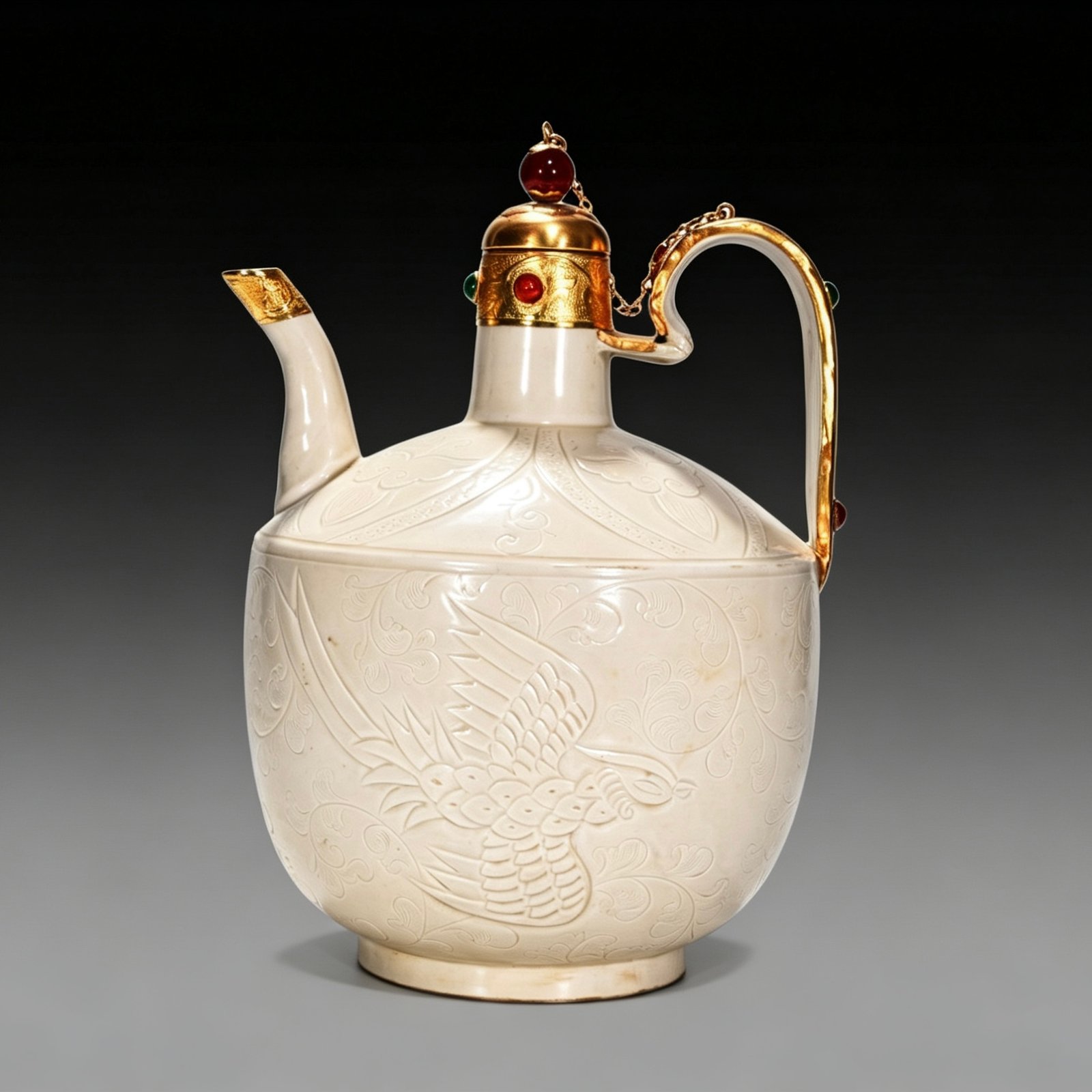 Song Dynasty Ding kiln white porcelain engraved curly grass and flower pattern set of pots