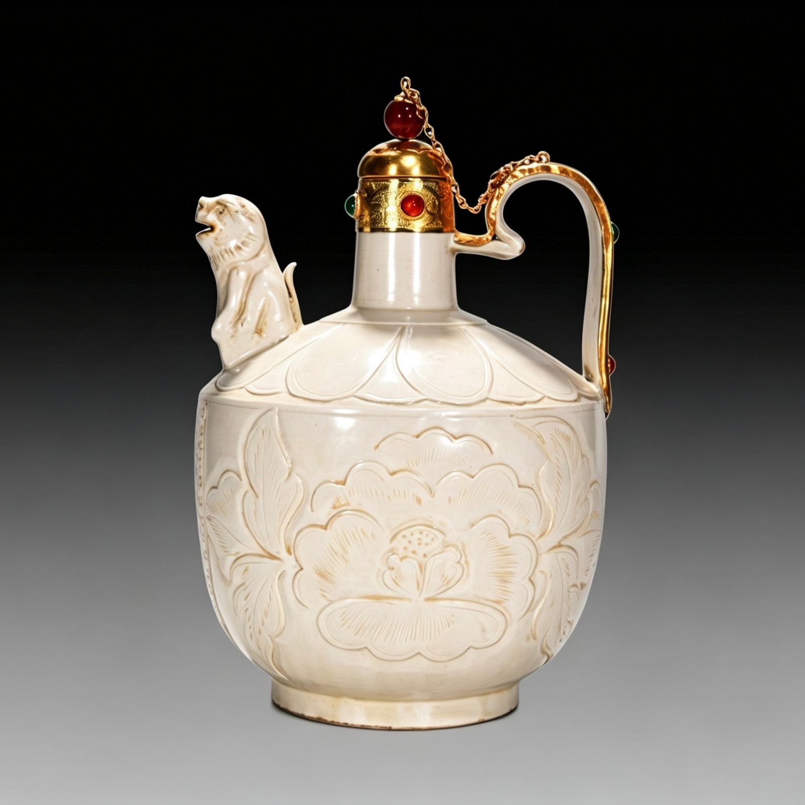 Song Dynasty Ding kiln white porcelain pot set with peony flower pattern