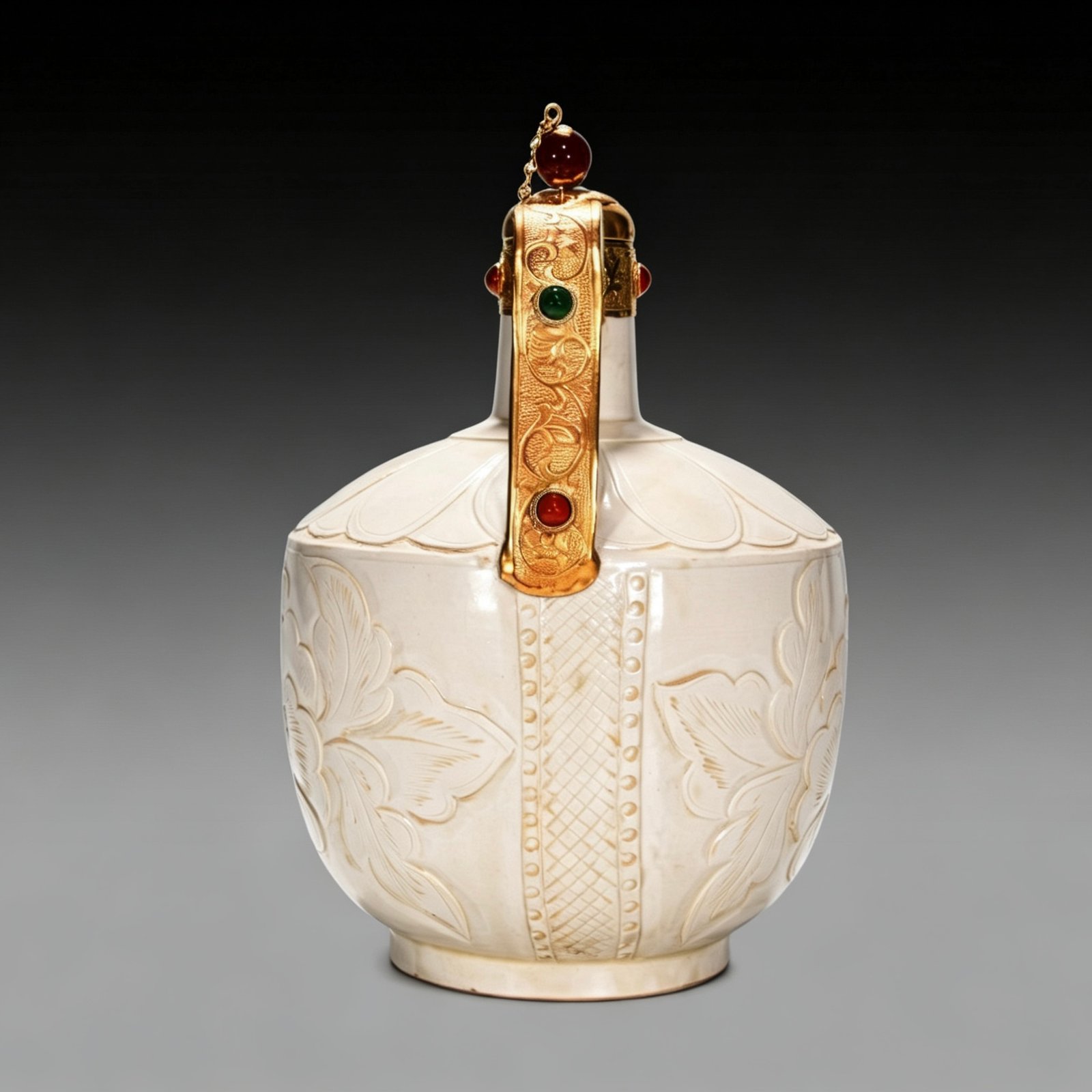 Song Dynasty Ding kiln white porcelain pot set with peony flower pattern