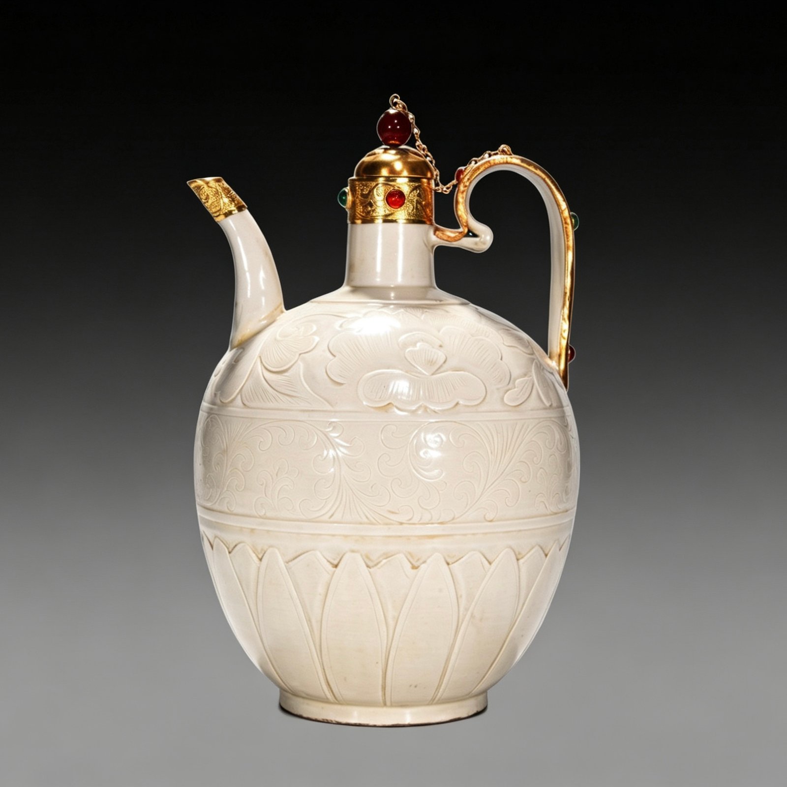 Song Dynasty Ding kiln white porcelain pot set with banana leaf pattern