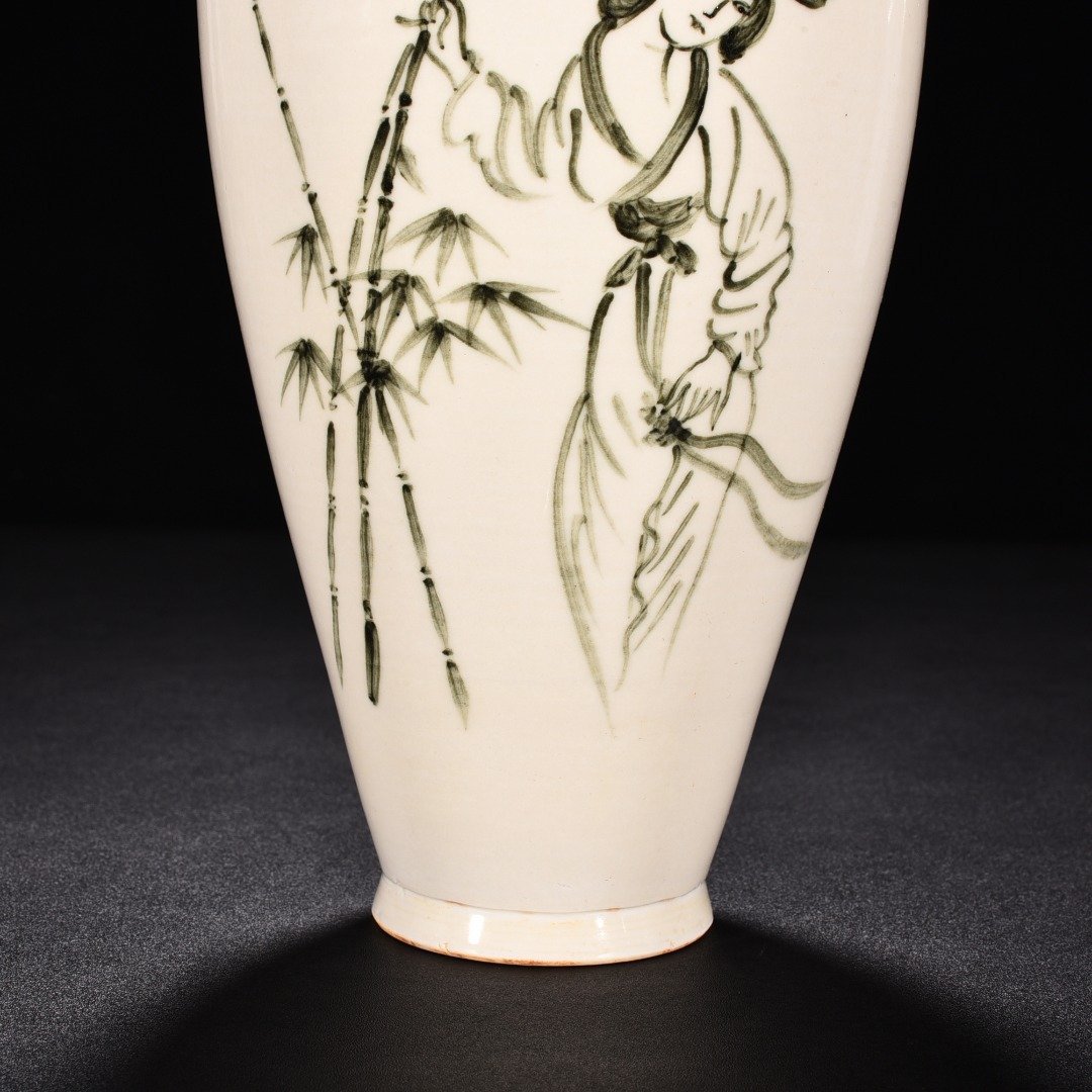 Song Dynasty Ding kiln white porcelain blue and white lady figure pattern lid jar
