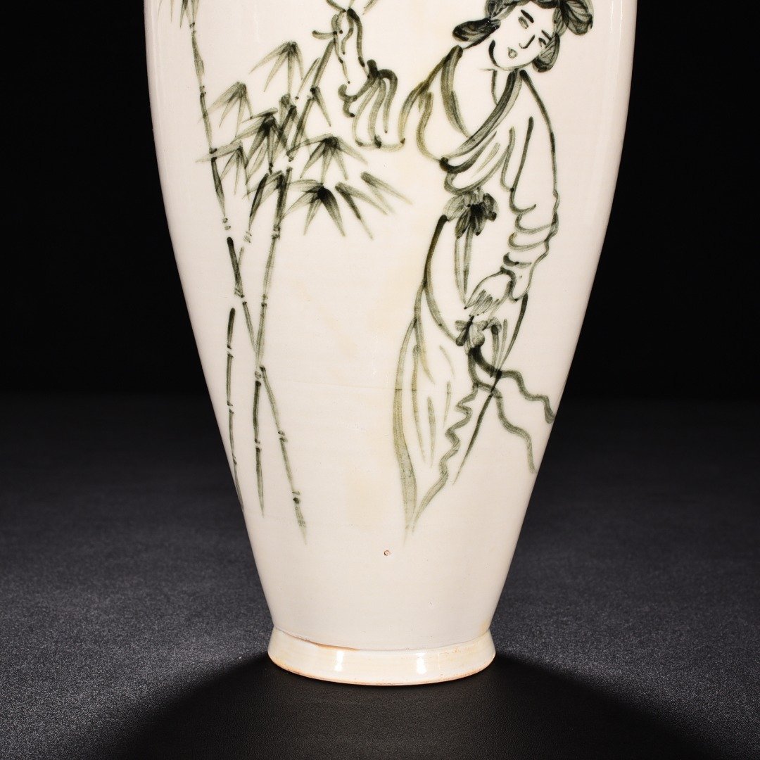 Song Dynasty Ding kiln white porcelain blue and white lady figure pattern lid jar