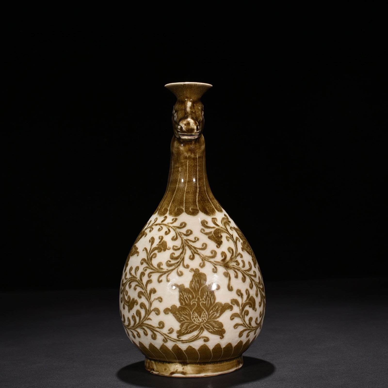 Song Dynasty Ding kiln brown color carved horse head pot