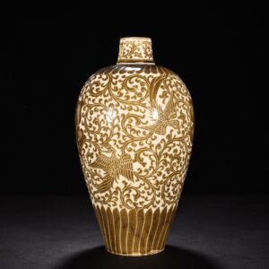Song Dynasty Ding kiln brown color flower and phoenix pattern plum vase