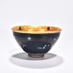 Song Dynasty Jianyao luminous celestial eye lamp engraved gilt and inlaid with gems