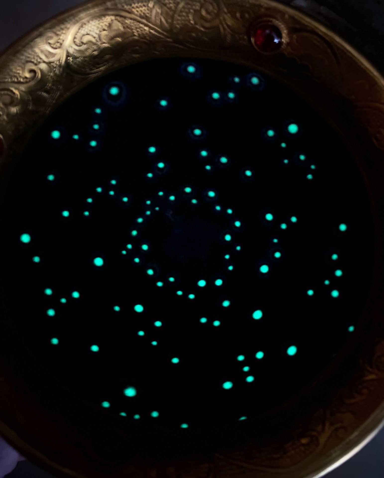 Song Dynasty Jianyao luminous celestial eye lamp engraved gilt and inlaid with gems